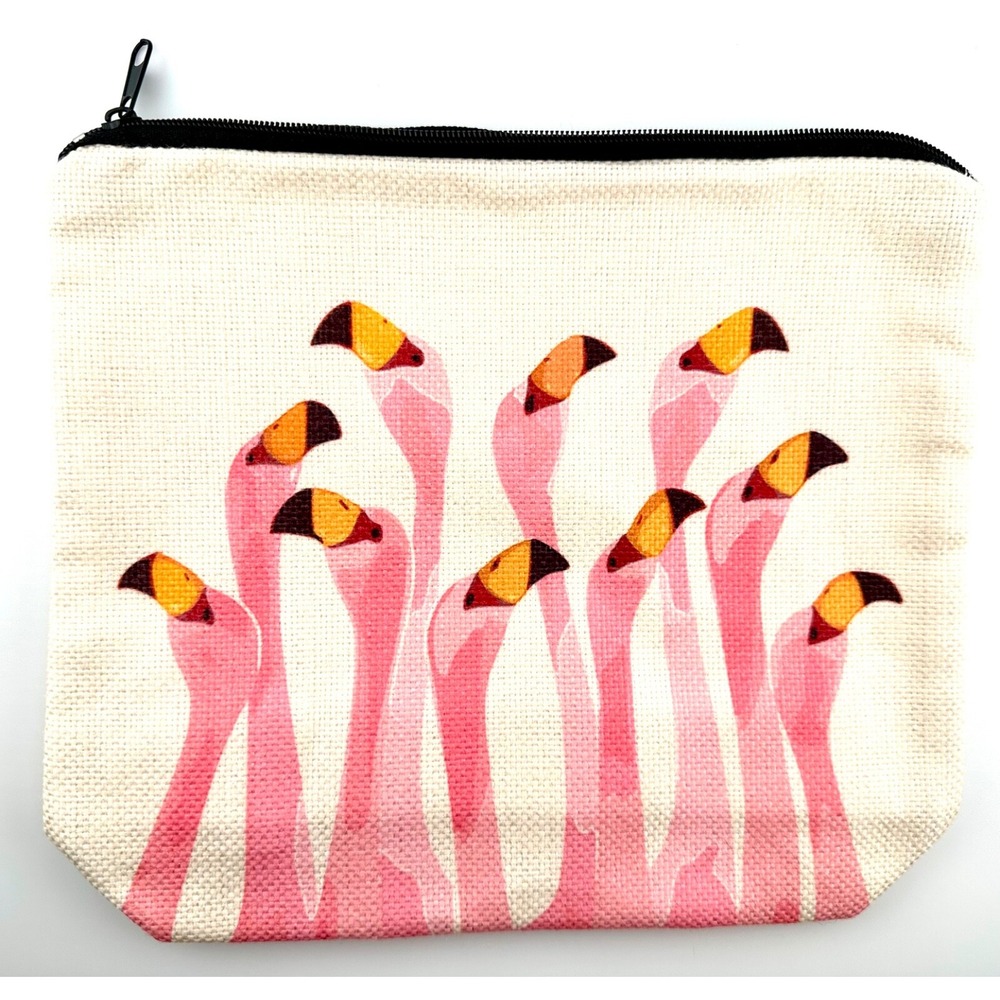 New Flamingo Print Canvas Cosmetic Bag - Pink